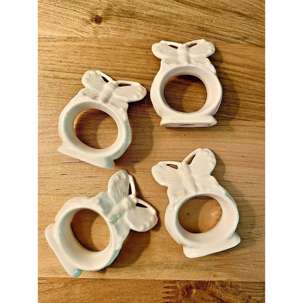 Vtg Ardalt Taiwan Bone China White Butterfly Napkin Rings Set Of 4 Spring Summer